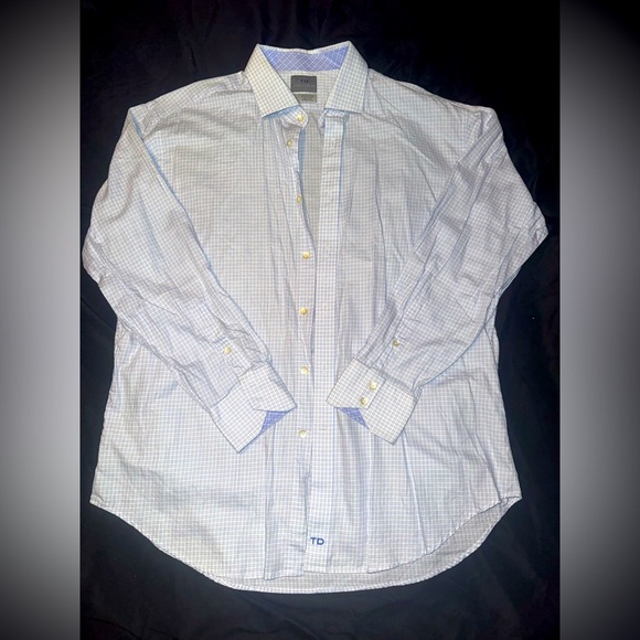 Thomas Dean Other - Thomas Dean Men’s Button Down Shirt 17R – Blue Plaid Check Dress Shirt